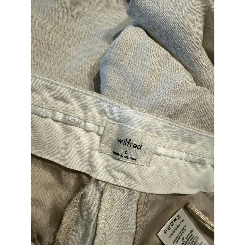 Aritzia Wilfred The Effortless Linen Wider Leg Natural Ecru Pants Women's Size 8